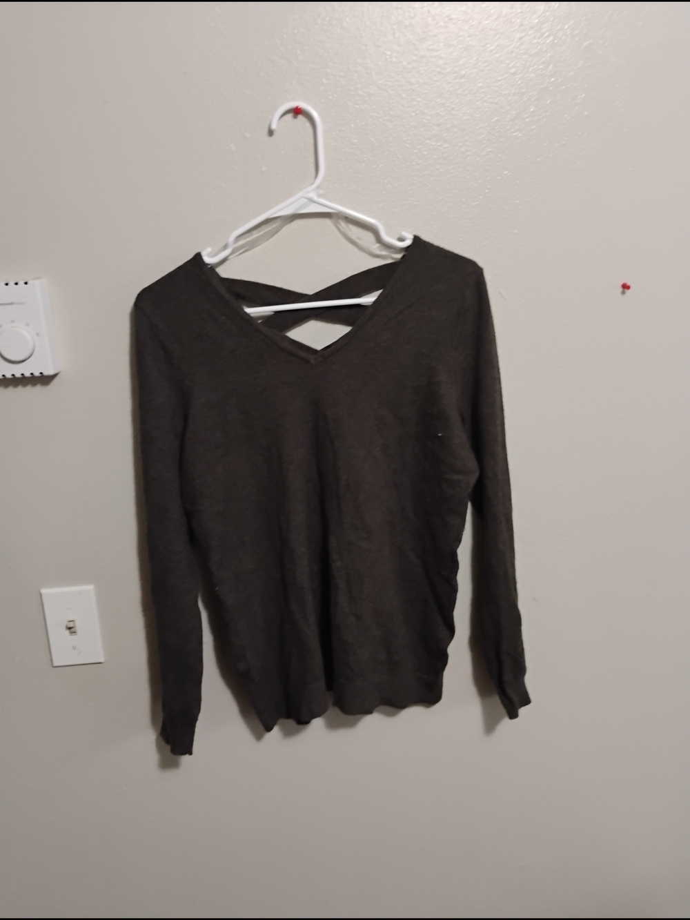 Women's Long Sleeve V-Neck Crisscross Back Top - Charcoal